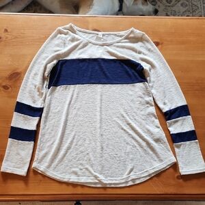 Vanilla Bay Cream and Navy Long Sleeve Tee